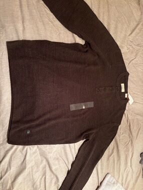 Weatherproof Men's Ribbed Henley Sweater in Dark Brown